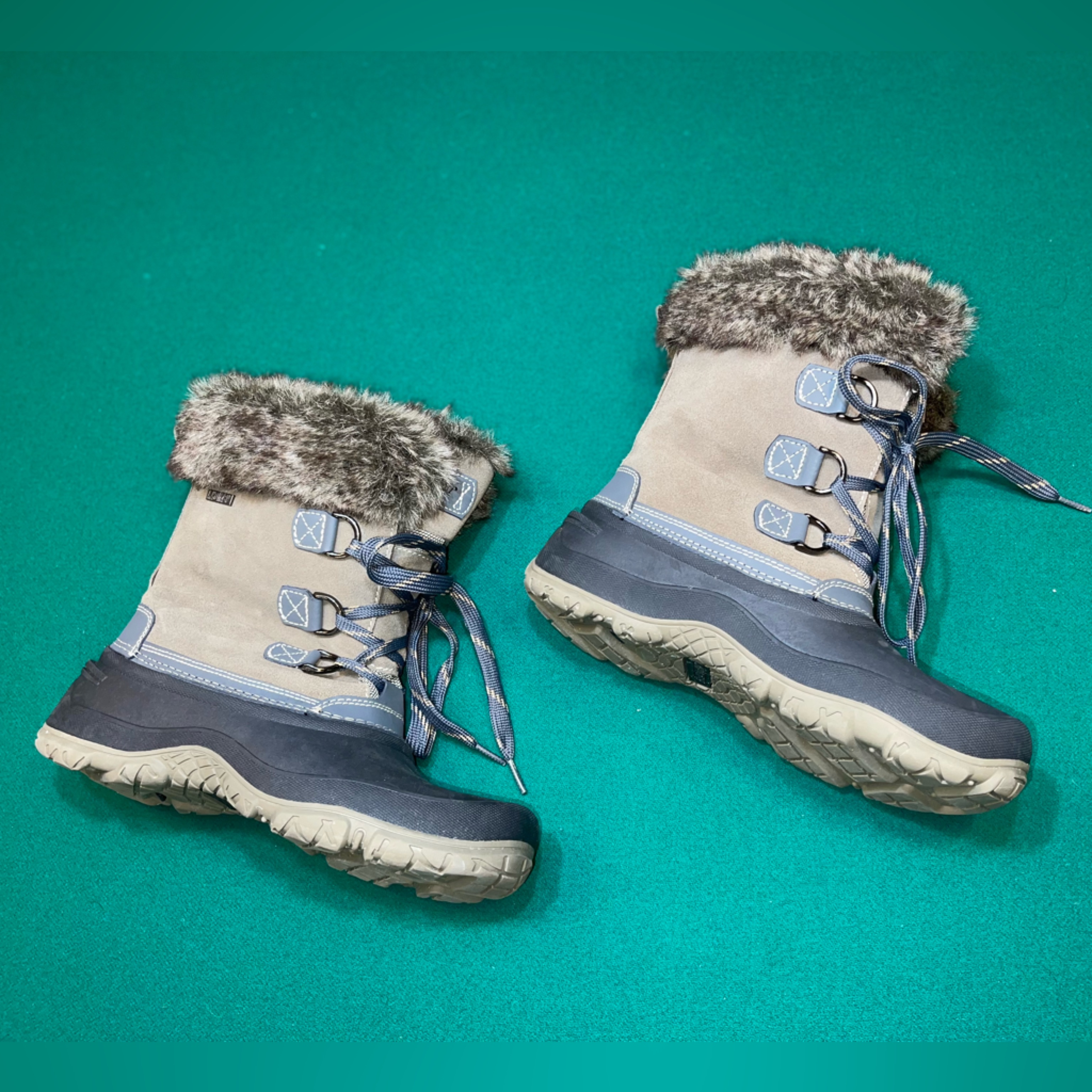 Khombu Women's Grey/Black The Slope Winter Snow Fur Lined Boot Size 9 Euc